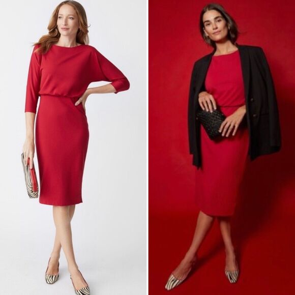 J. McLaughlin Red Tinley Boatneck 3/4 Dolman Sleeve Dress XL